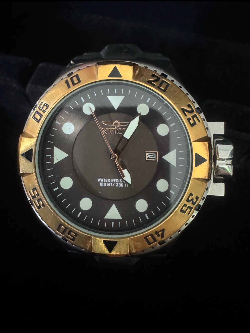 Invicta Mens Black Dial GoldTone Bezel Swim Watch